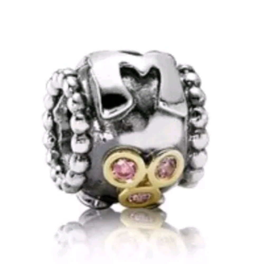 PANDORA 14k Gold & Sterling Silver Mom Charm with Pink CZ - 790574CZS